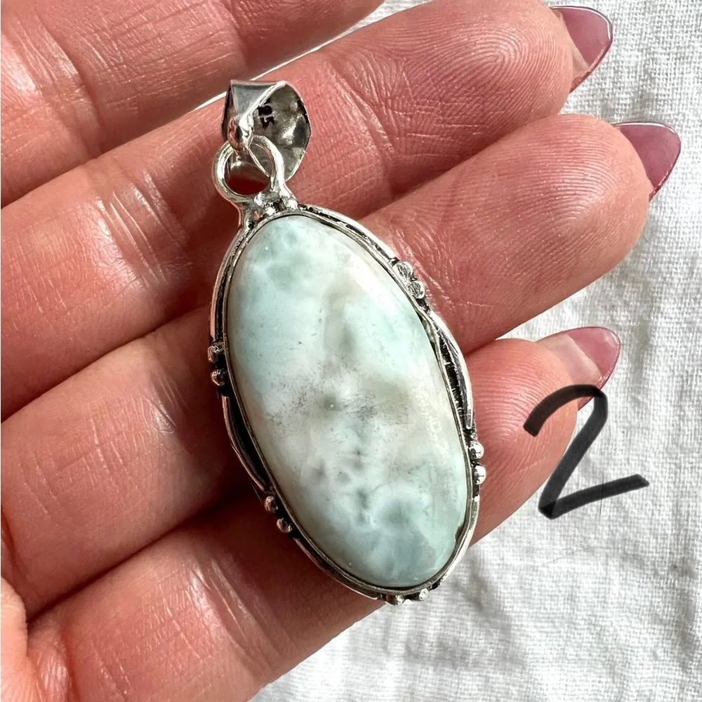 925 Calming Caribbean Larimar Bamboo Set Necklace Pendant